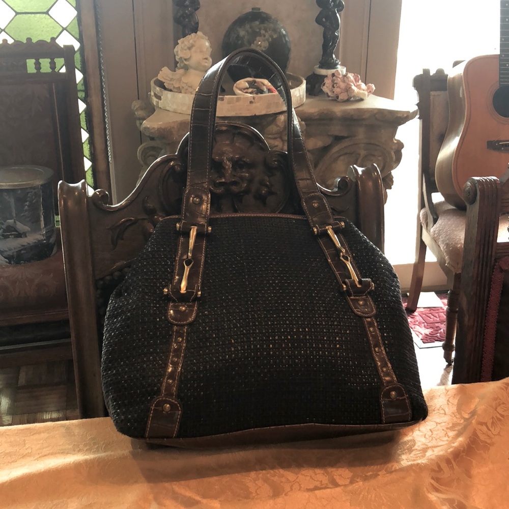 Dark Brown Woven Purse with Beautiful Horse Bit Details